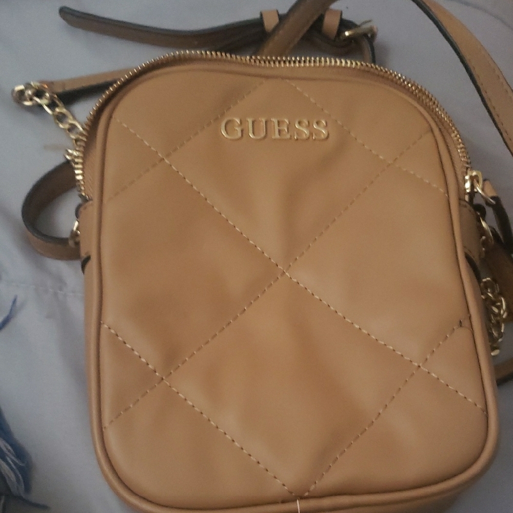 GUESS Tan Quilted Crossbody Bag